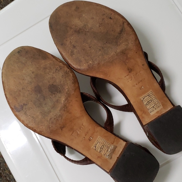 Christian‎ Dior Brown Leather Cannage Block Heel Sandals Size 40 - Picture 15 of 16